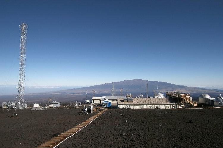 Mauna Loa Observatory with Mauna Kea in the background.